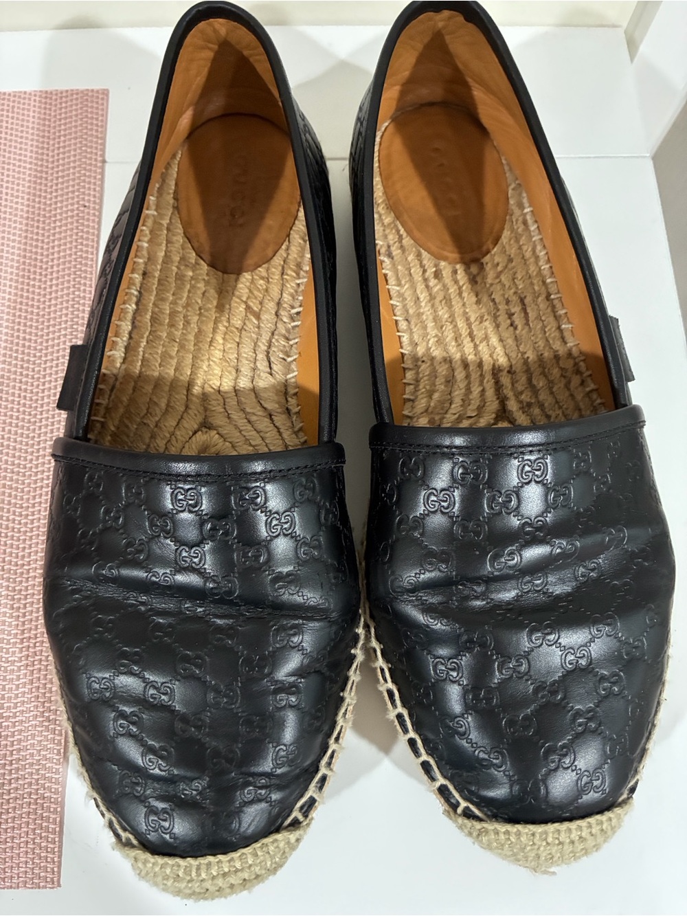 Gucci Black Leather GG Espadrilles
